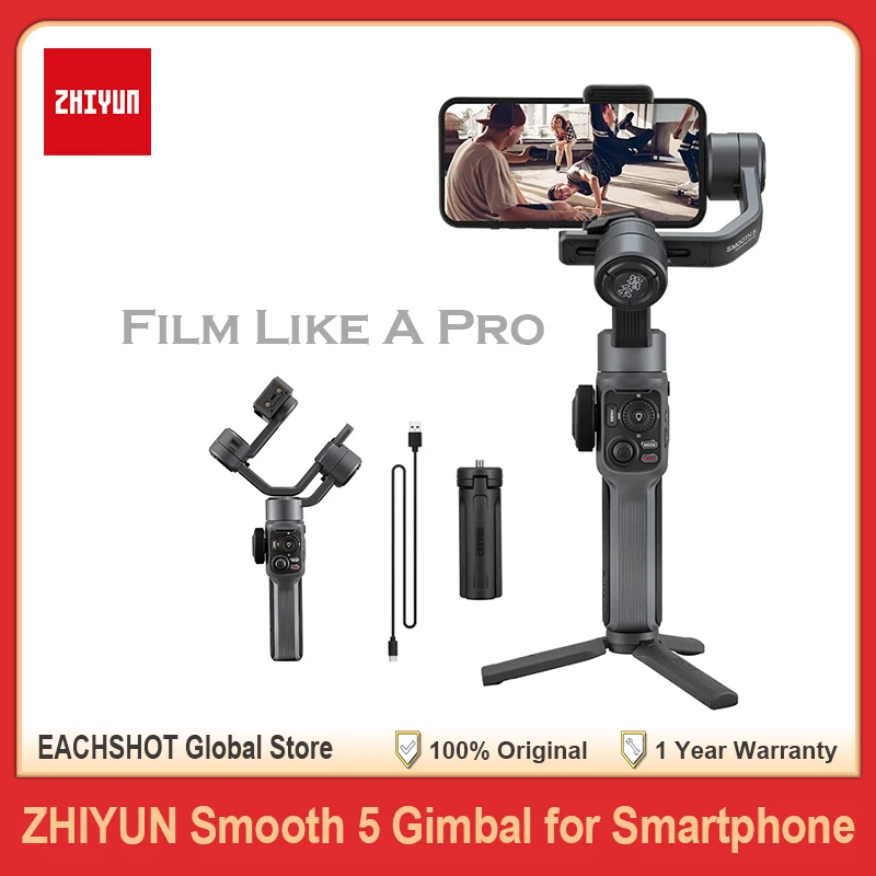 Zhiyun Smooth 5 3-Axis Handheld Stabilizer Portable Smartphone Gimbal for iPhone 14 Pro Max/Samsung/Huawei/Xiaomi