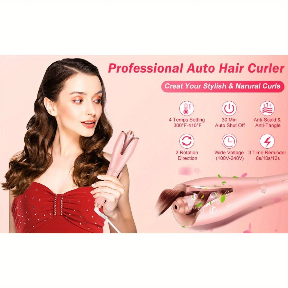 Auto Hair Curler with Auto Shut-Off, Fast Heating for Hair Styling, 4 Temps Levels