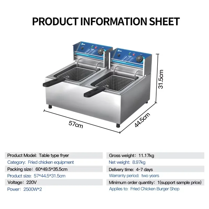 Friggitrice elettrica commerciale in acciaio inossidabile di fabbrica con controllo timer per ristoranti commerciali