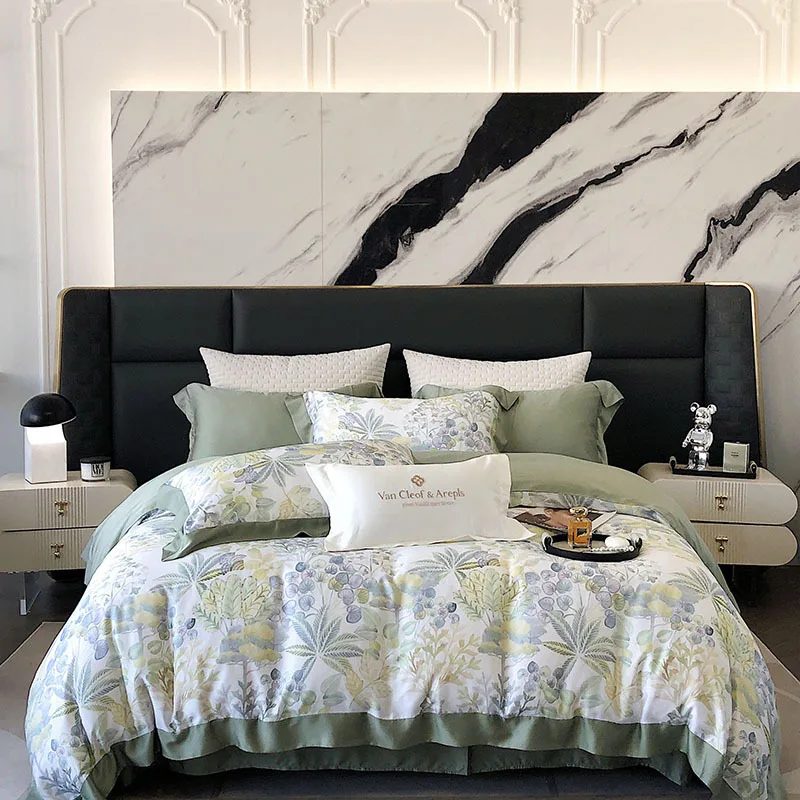 

Элитный комплект постельного белья Les Aires из 4 предметов: 100% летнее постельное белье из австрийского тенселя Lanjing с цифровой печатью, 60 нитей