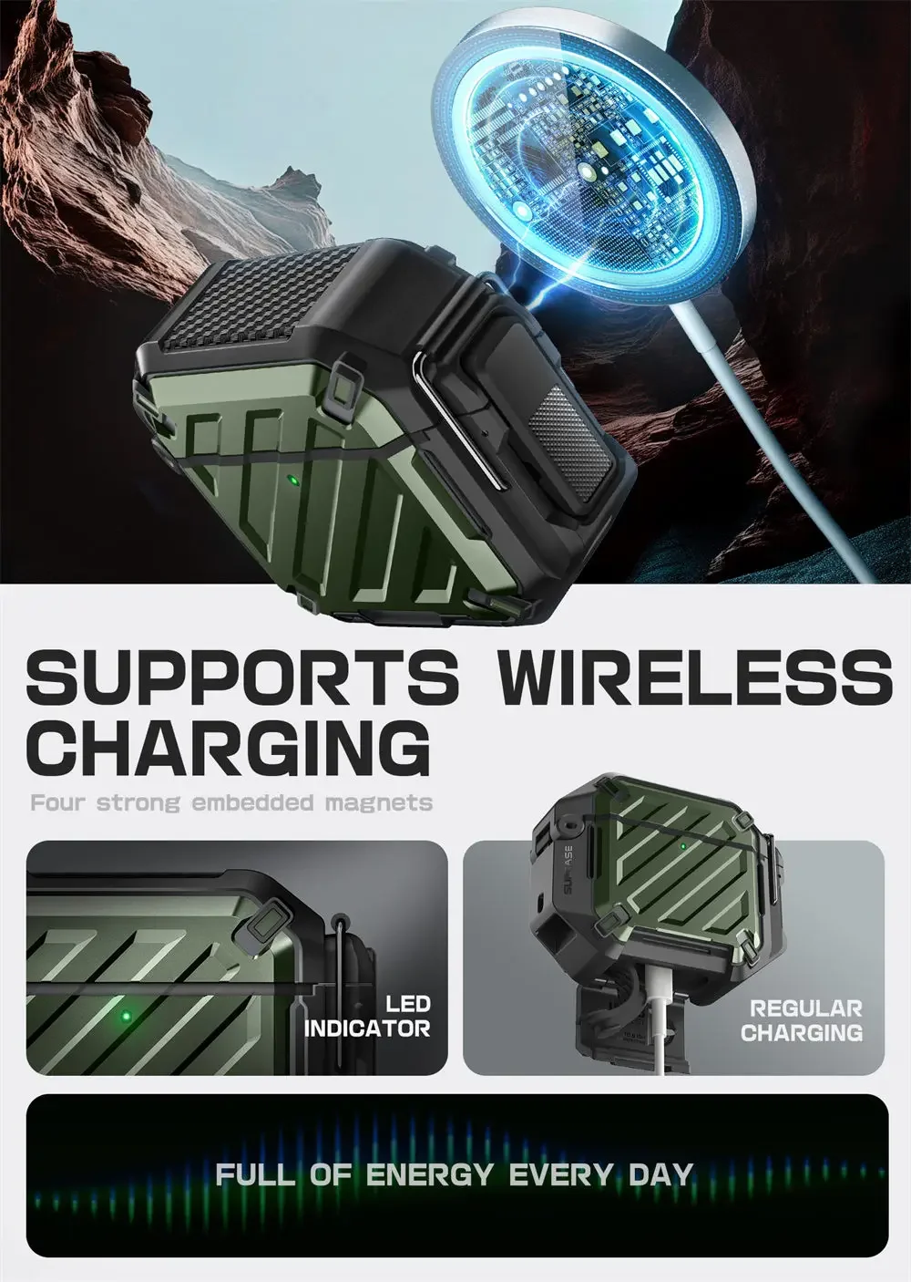 SUPCASE For Apple Airpods 5/4 Case (2026/2024) 5th/4th Generation UB Pro Robuste Vollschutz-Schutzhülle mit Karabiner – Detail 20