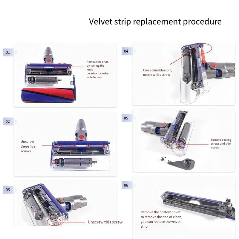 For DysonV6V7V8V10V11 Vacuum cleaner accessories Soft lint strip Roll brush edge rubber strip