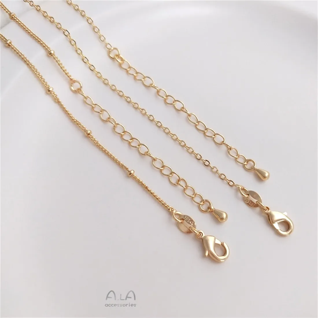 14K Stalen Zegel Omwikkeld Echt Goud Afgewerkte Ketting, Platte O Kralenketting, Ater Druppelverlengingsketting, 45Cm Sleutelbeen Ketting B751