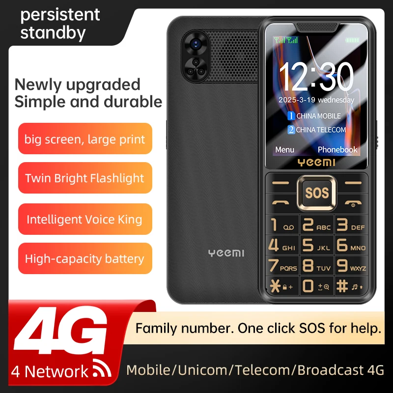YEEMI K3+ LTE 4G Super Thin Mobile Phone 2.4‘’ Screen Dual SIM 2500mAh Battery Flashlight Type-C Button CellPhone SOS MP3