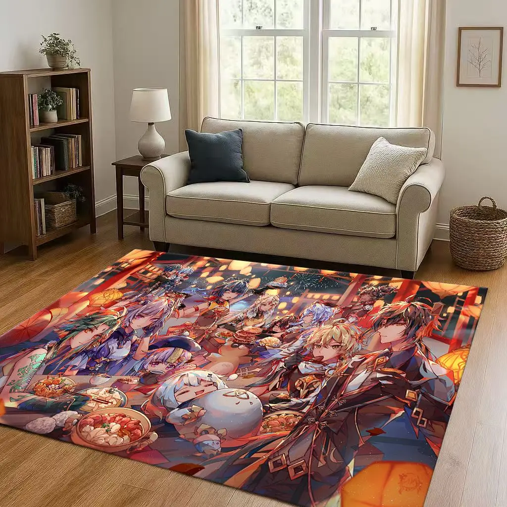 HD Genshin Impact Game Cartoon Living Room Non-Slip Area Rug Soft Carpet for Bedroom Playroom Sofa,Easy Clean Home Decor Doormat