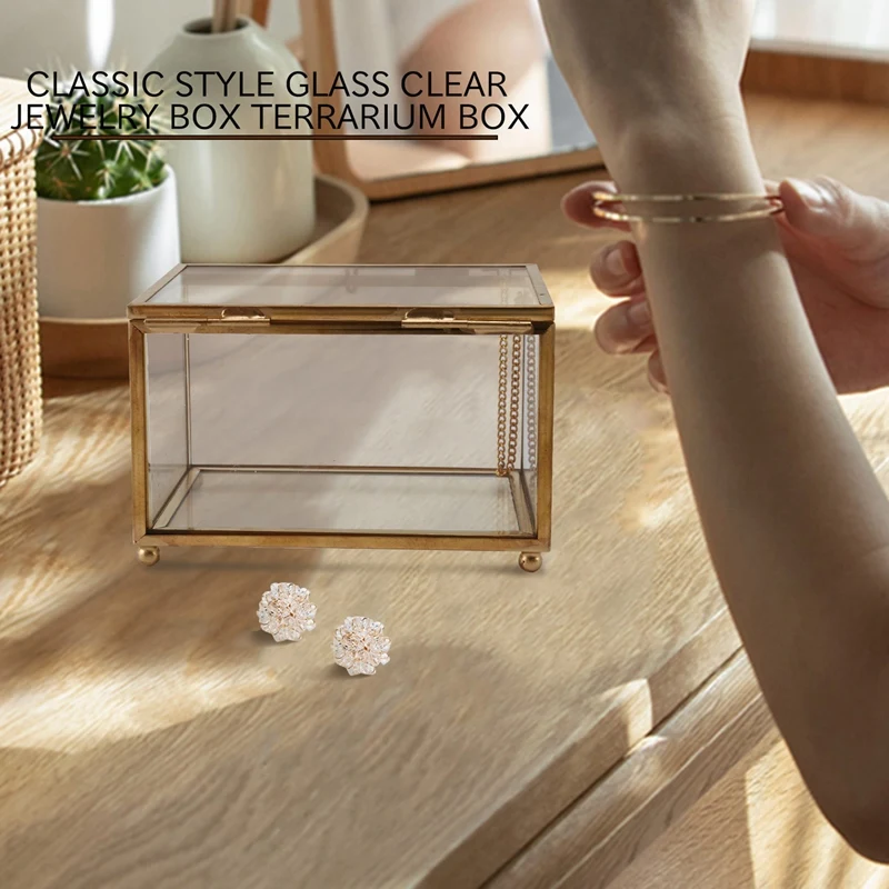 ABWR-แก้วเรขาคณิตสไตล์กล่องเครื่องประดับตารางคอนเทนเนอร์สําหรับแสดงเครื่องประดับ Keepsakes ตกแต่งบ้านพืชคอนเทนเนอร์เครื่องประดับ