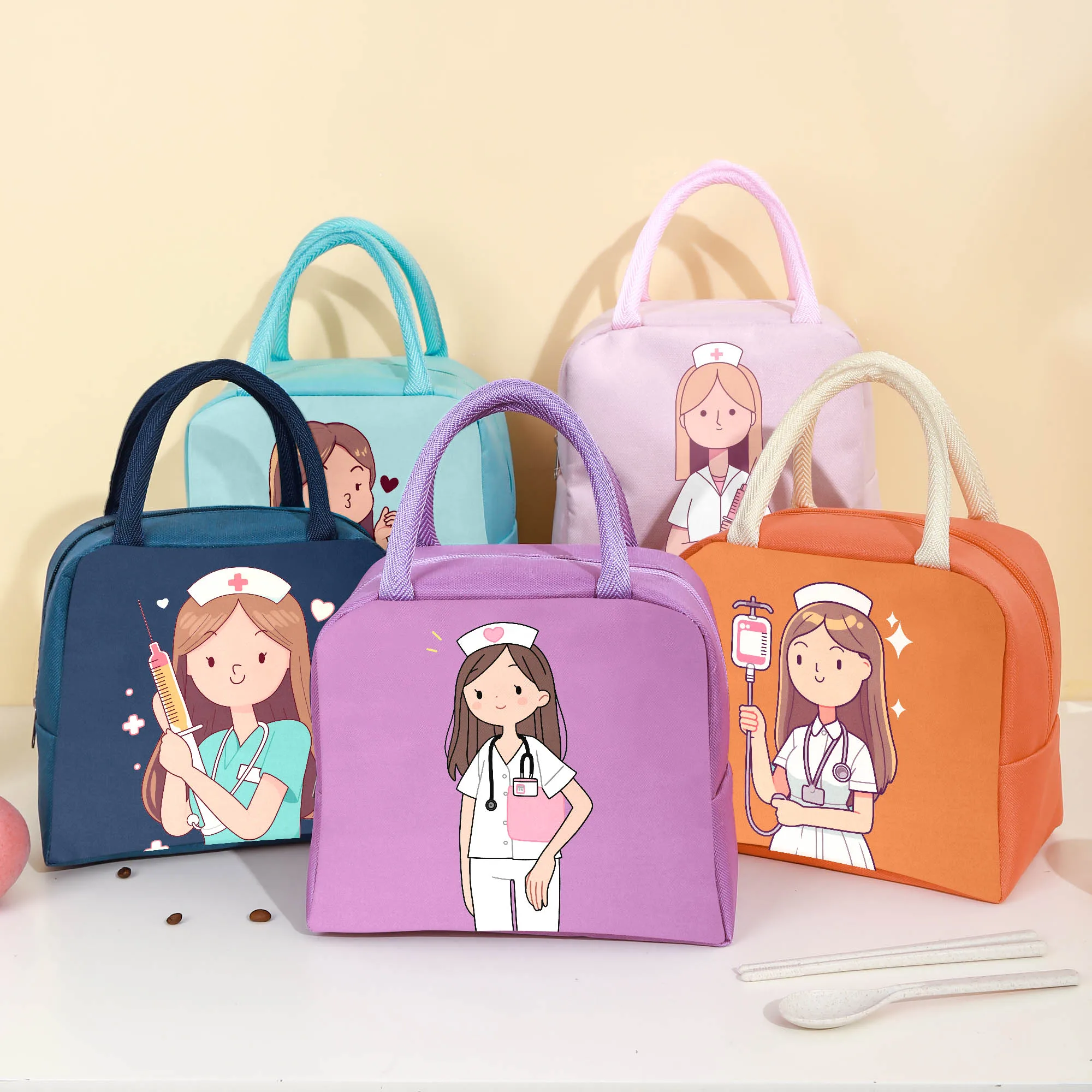 Cute Nurse Print Lunch Bag - Available in Multiple Colors, Lightweight and Warm, Perfect for Work and Going Out