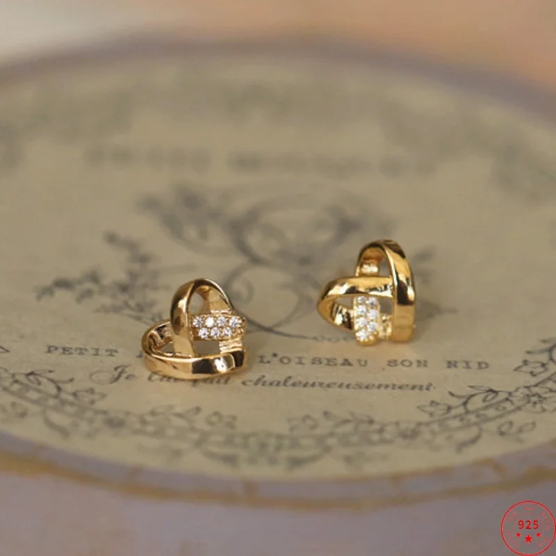 

S925 Sterling Silver Studs Earrings for Women Gold Platinum Plated Love Heart Inlaid Zircon Ear-studs Elegant Jewelry Wholesale