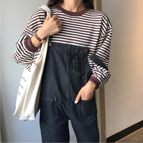 Elegant Jumpsuits Women Women'S Plus Size Overalls Denim Preppy Chic Summer College Comfy Drape Garment Vertical Mori Orangepink