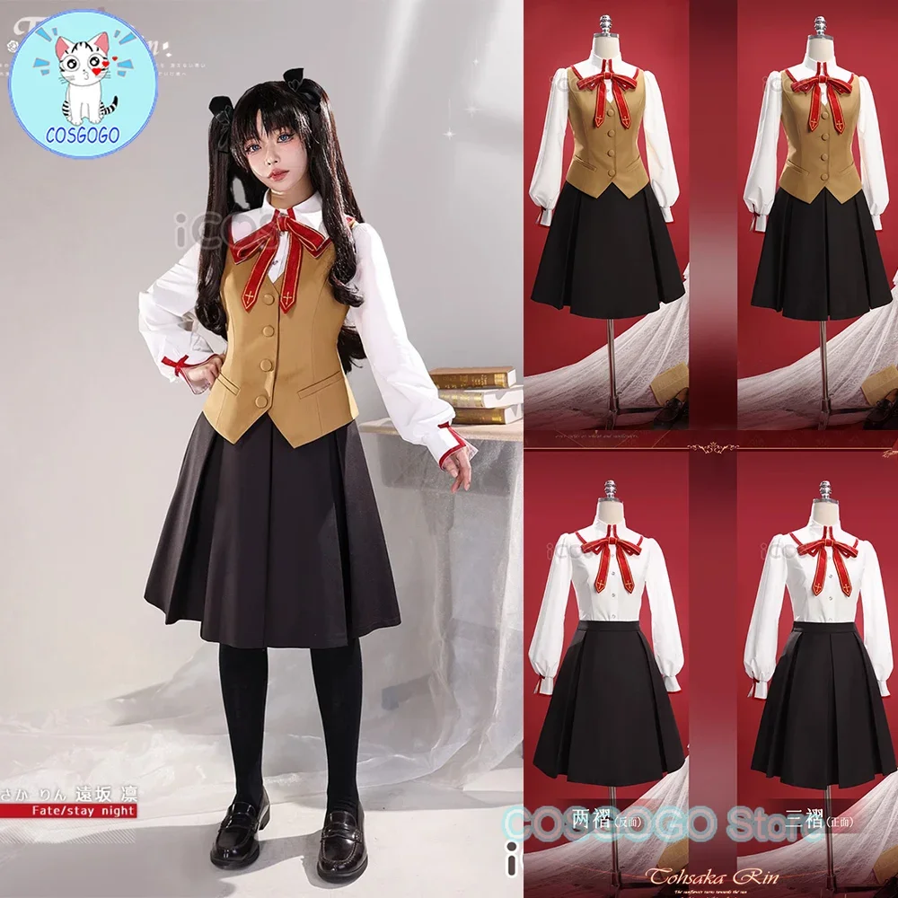 

COSGOGO Tōsaka Rin Cosplay Costume Halloween Fgo Cos Fate FSN Saber JK Uniform Women Dress School Clothes