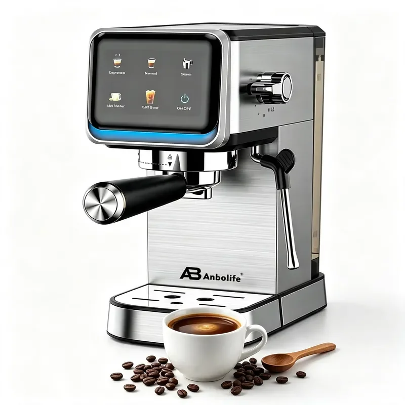 Anbolife Espresso Machine Manufacturer OEM IMD Touch Control Panel Thermoblock Heating System Detachable Frothing Nozzle