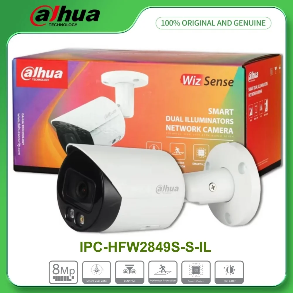 

Dahua IPC-HFW2849S-S-IL 8MP 4K Smart Dual Light Fixed-focal Bullet WizSense Network PoE Camera Built in MIC SD Card Solt IP67