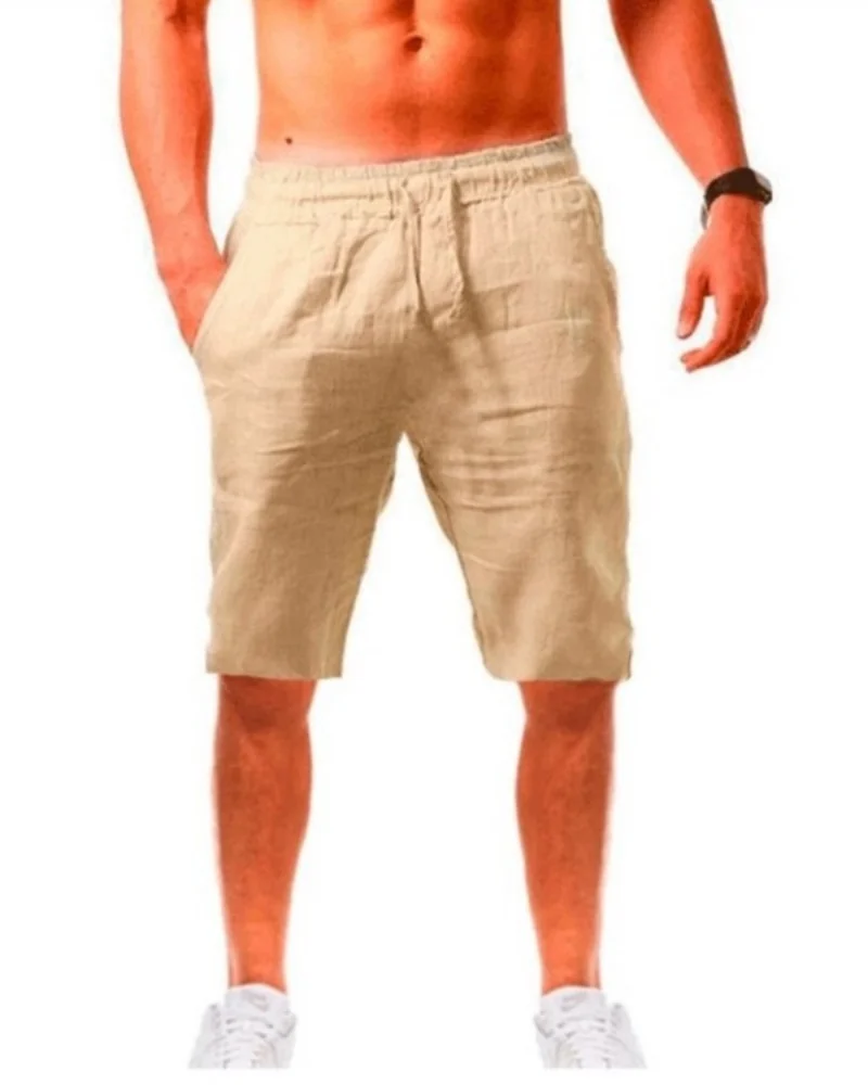 Men's Cotton Linen Blend Summer Shorts Pants Set Breathable Solid Color Streetwear Fitness Trousers S-3XL Male Clothing