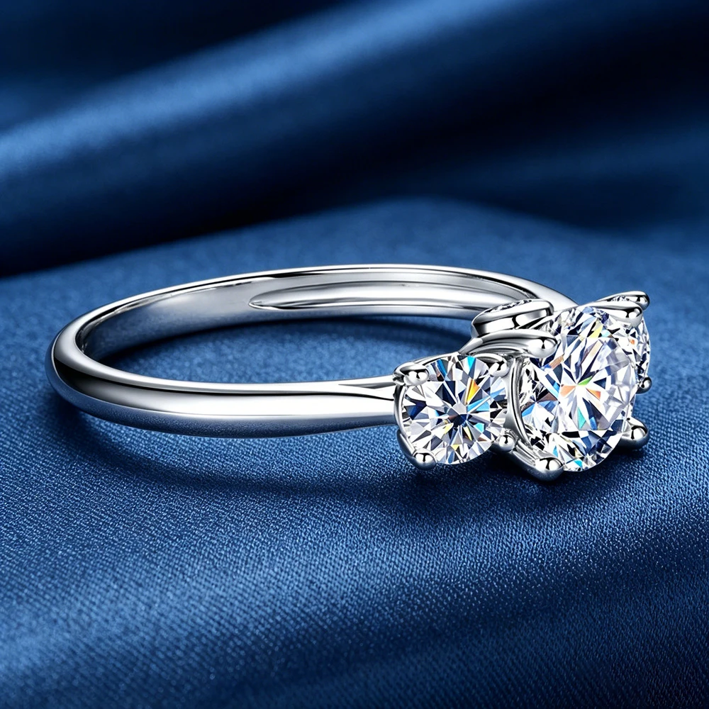 Lnkry Pass Diamond Test Ehering, zertifizierter 6 mm und 4 mm Drei-Stein-Moissanit-Ring für Frauen, Verlobungsring, Brautschmuck