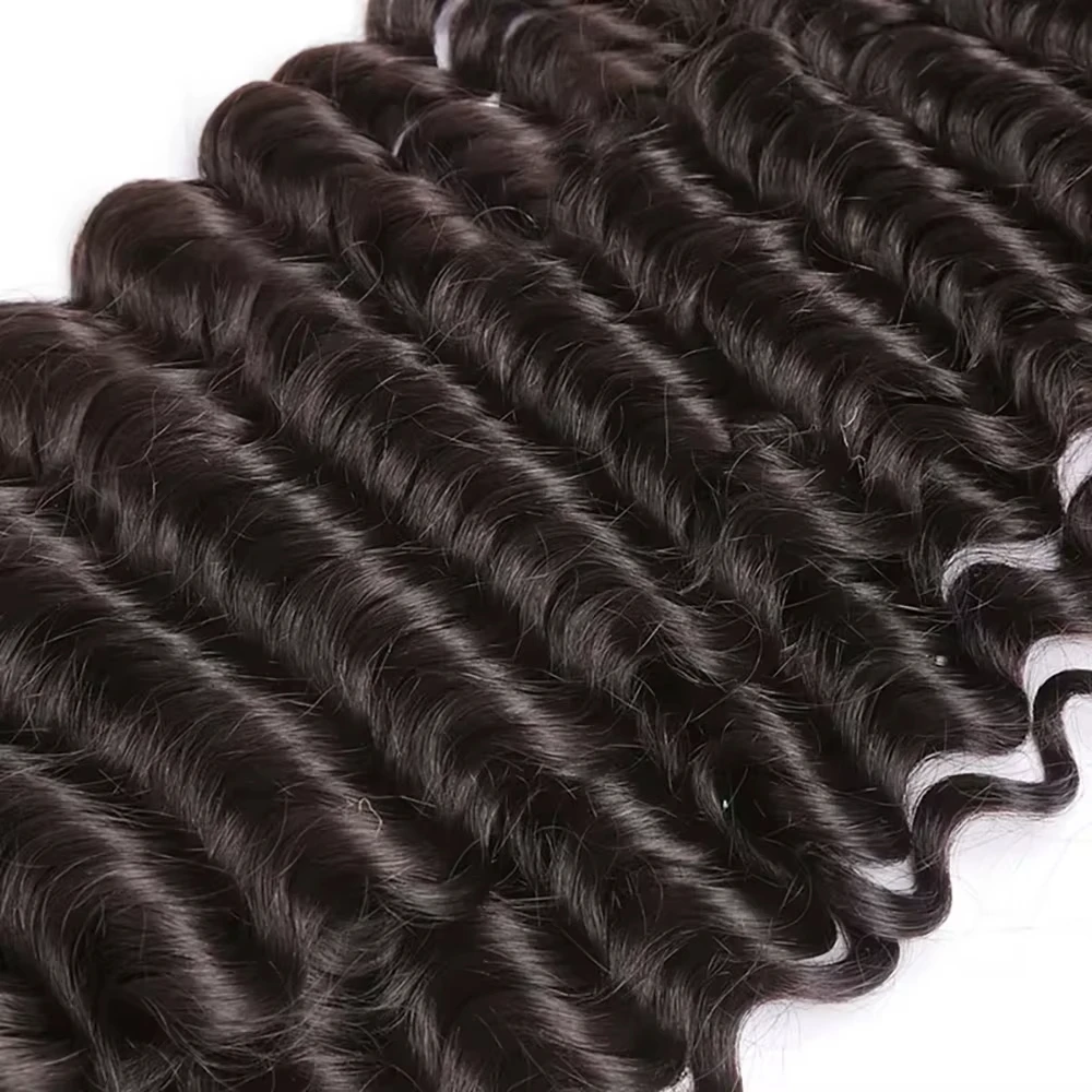 28 30 32 بوصة موجة عميقة البرازيلي 3 4 حزم الشعر البشري 12A 100% غير المجهزة لحمة مزدوجة حزم سوداء طبيعية نسج ملحقات
