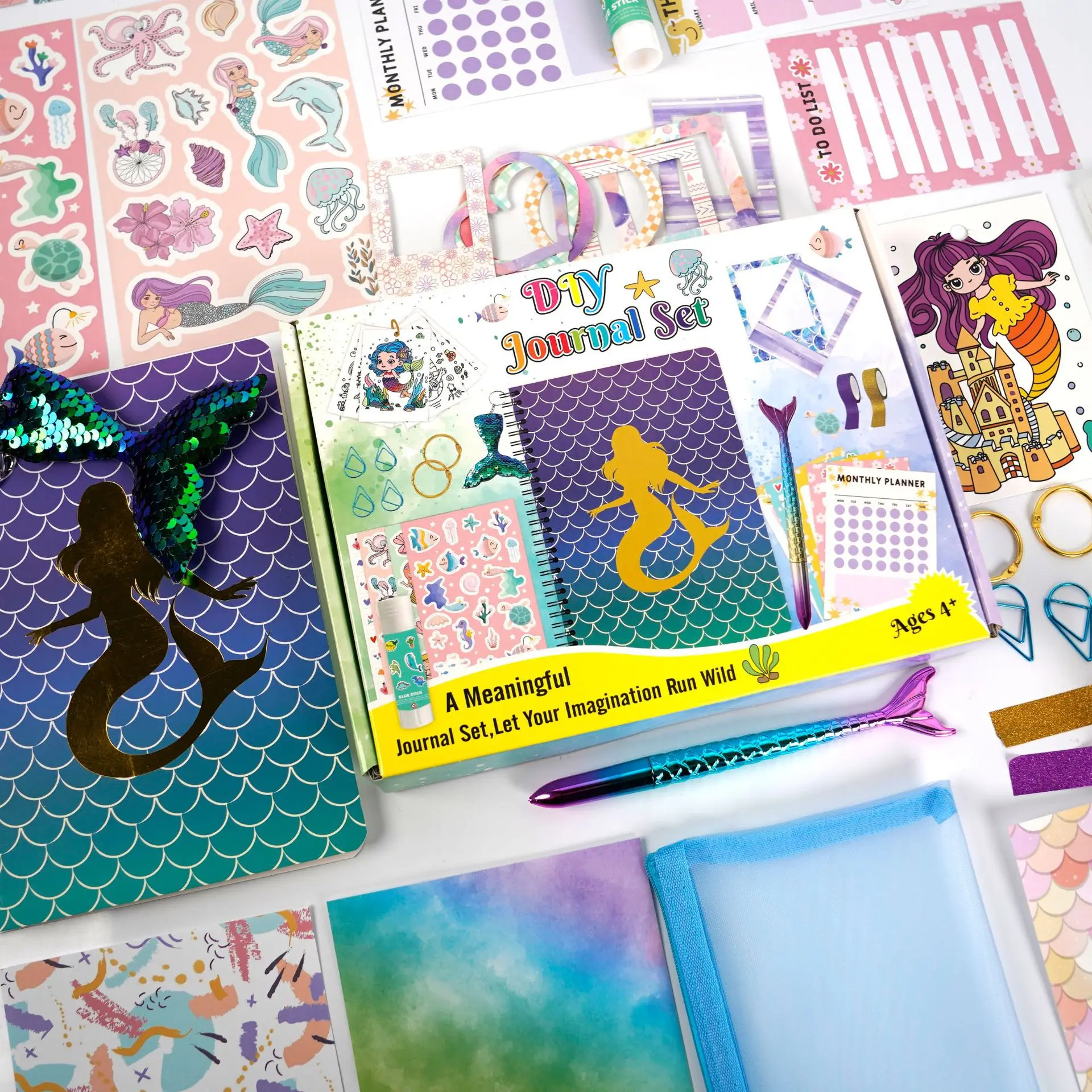 Mermaid DIY Journal Set for Girls Kids Notebook Stationery Gift Box Journaling Kit Diary Supplies Creative Aesthetic Gift