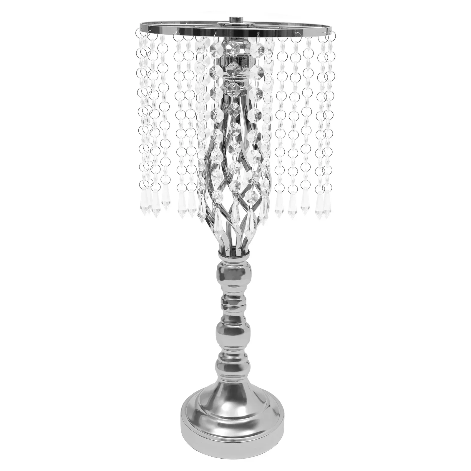 10 قطع زهور كريستال فضية مقاس 19.3 بوصة - قطع مركزية لحفلات الزفاف، مزهريات أكريليك حديدية لديكور المنزل وحفلات عيد الميلاد