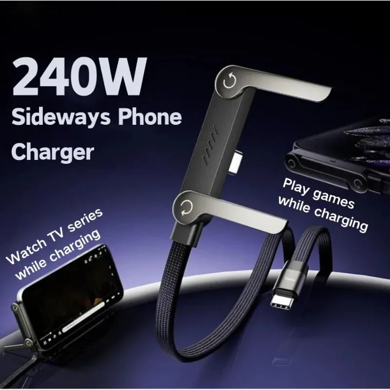 2/1Pcs USB Type C Right Angle Cables 240W Fast Charging Cord with Built-In Phone Stand for iPhone 17 16 15Pro Max Samsung