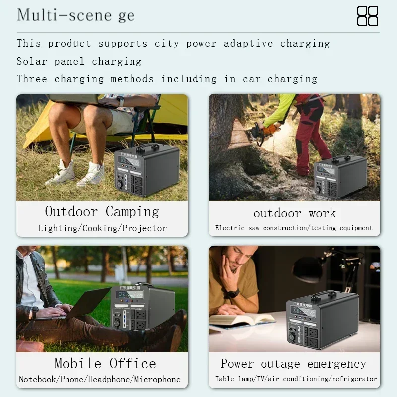 Estação De Energia Portátil Carregamento De Baterias Externas, Fornecimento De Armazenamento De Energia, Acampamento Ao Ar Livre Campervan RV, 600W-2000W, 220V