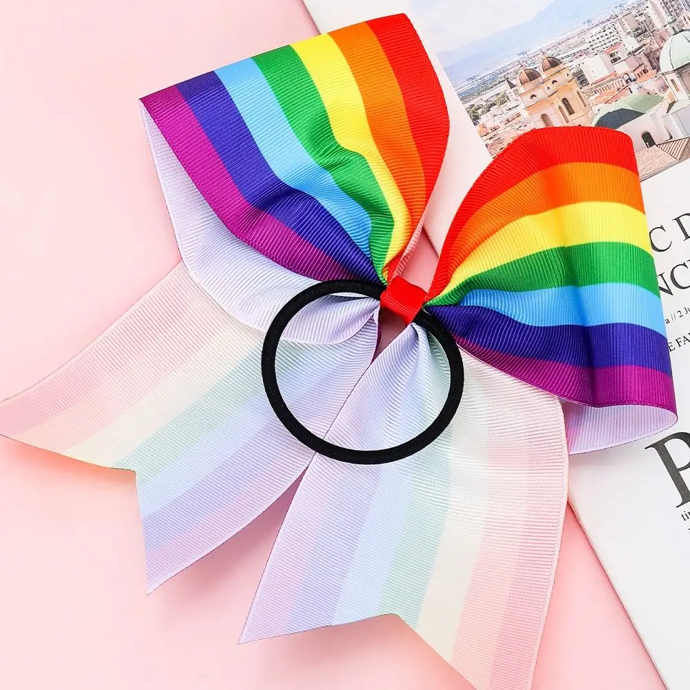 Hair Pins Elastic Rainbow Hair Clips Not Harm Jumbo Large Rainbow Hair Bow Ties Pride Day Unique Ribbon Hair Band Party