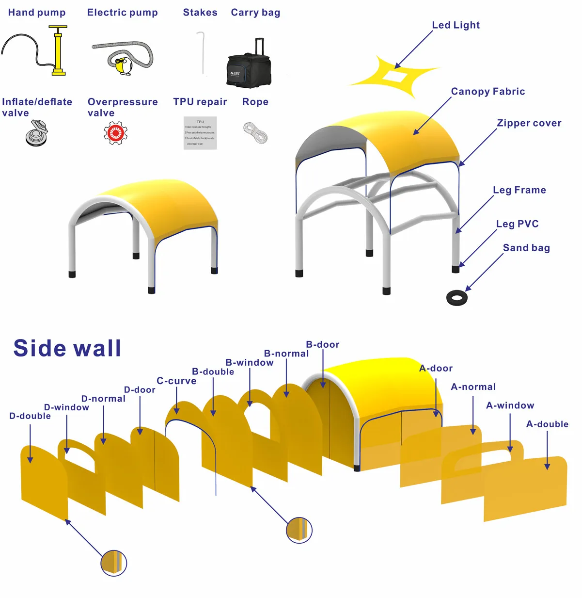 CATC Fast Shipping Tienda Inflable Exhibit Event Air Dome Gazebo Canopy Inflatable Advertising Tunnel Tent Shelter