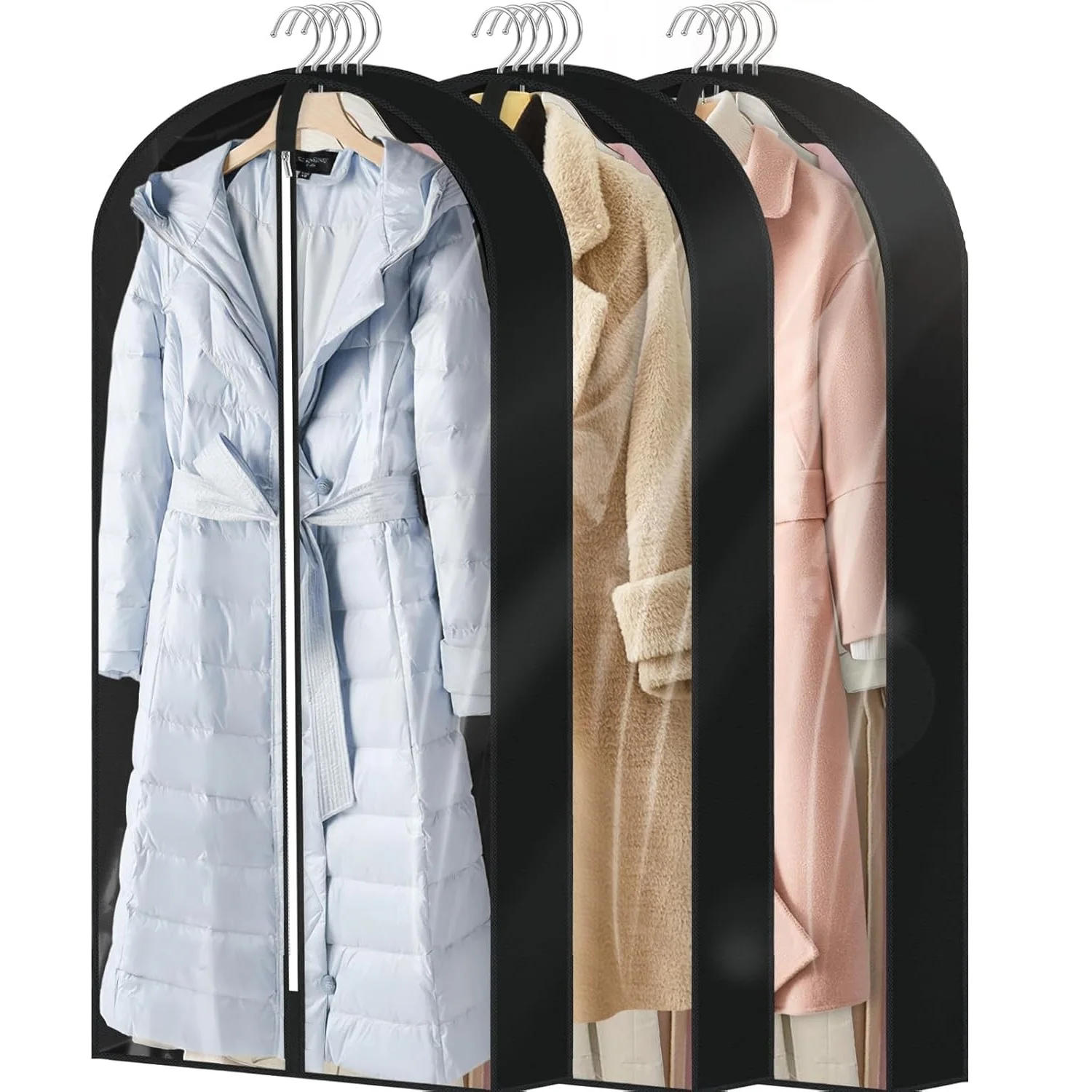 

3Pack Clothes Bags for Closet Hanging Clothes 4" Gussets Garment Bag for Coats,Jackets,Shirts and Sweater Closet Storage Bag