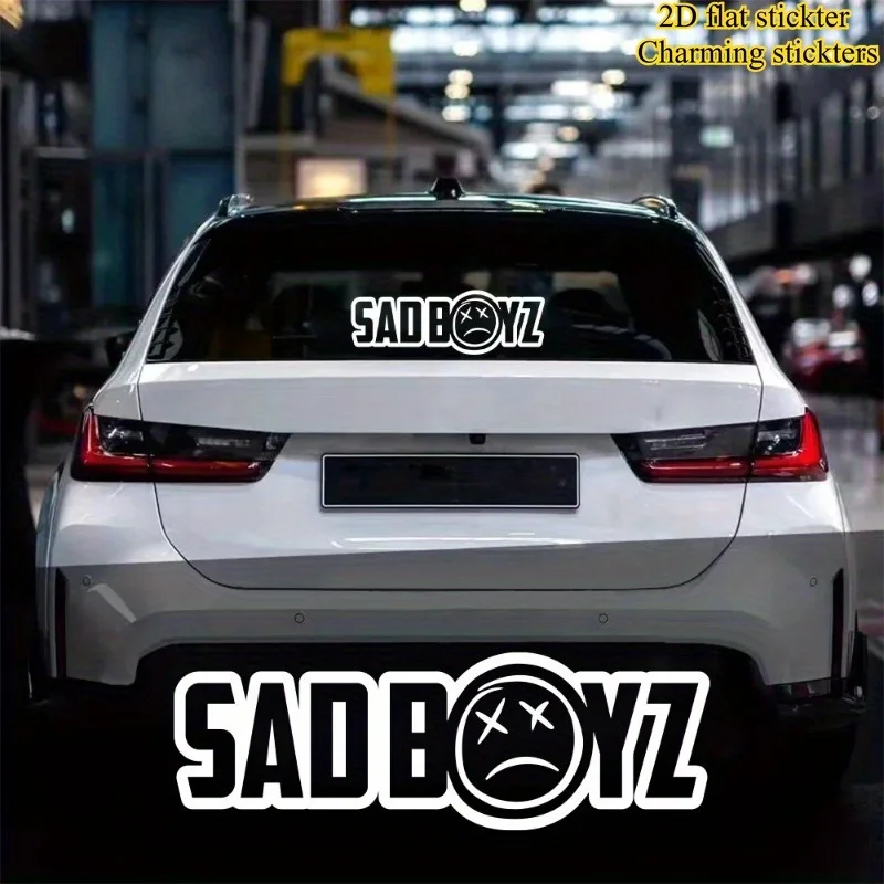 2D SAD BOYZ Car Sticker Angry Face Waterproof Vinyl Decal for Sedan Truck SUV Auto Body Personalized PVC Decoration