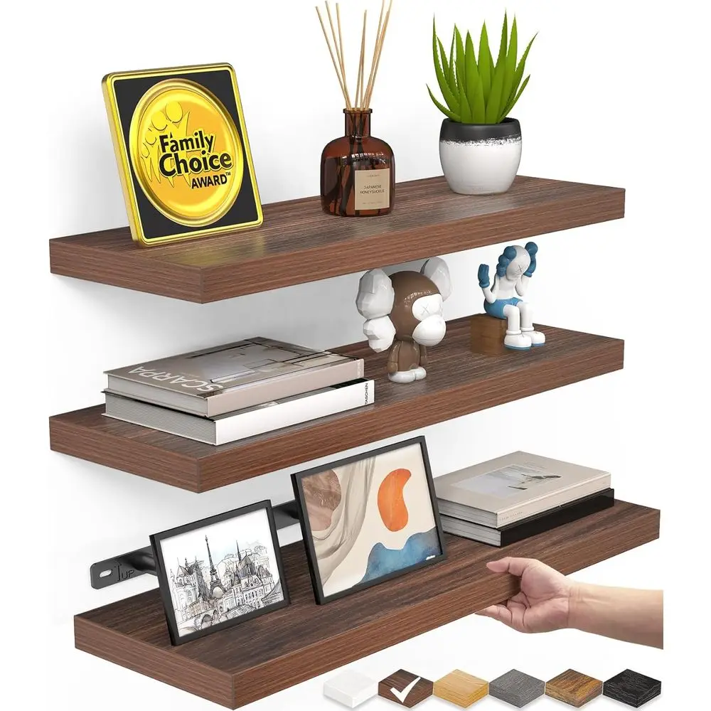 Floating Shelves Set of 3, Wall Mounted Rustic Wood Shelves for Bathroom, Bedroom, Living Room, Kitchen, Small Hanging Shelf for