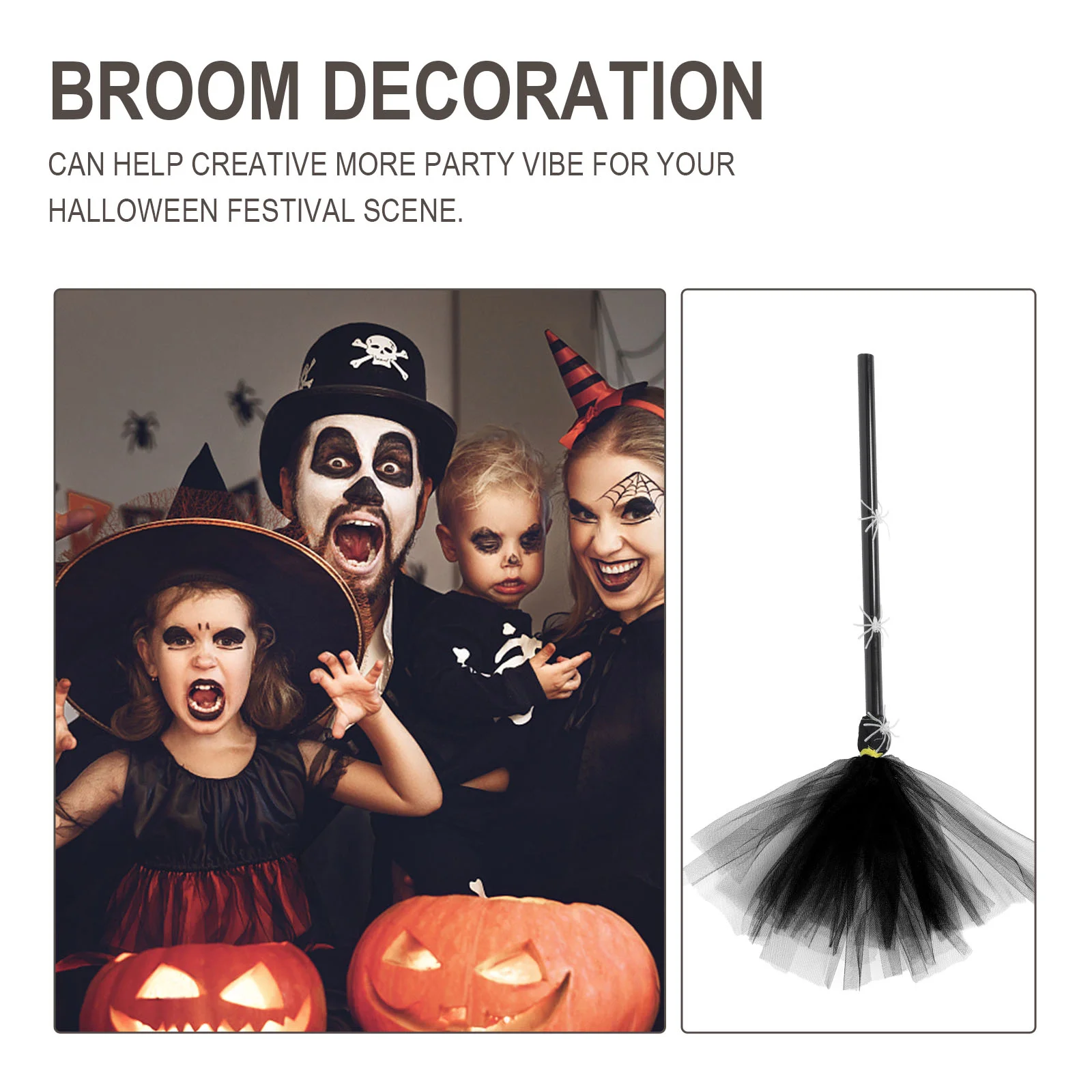 Halloween Broom Night Glow Spider Web Premium Polyester Witch Decoration Party Accessory Festive Creative nament Safe
