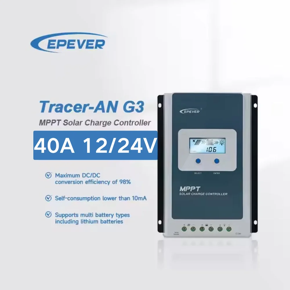 Epever 40A MPPT Solar Charger Cotonller Max PV Voltage 100V 12V/24V Auto(Tracer4210AN G3)