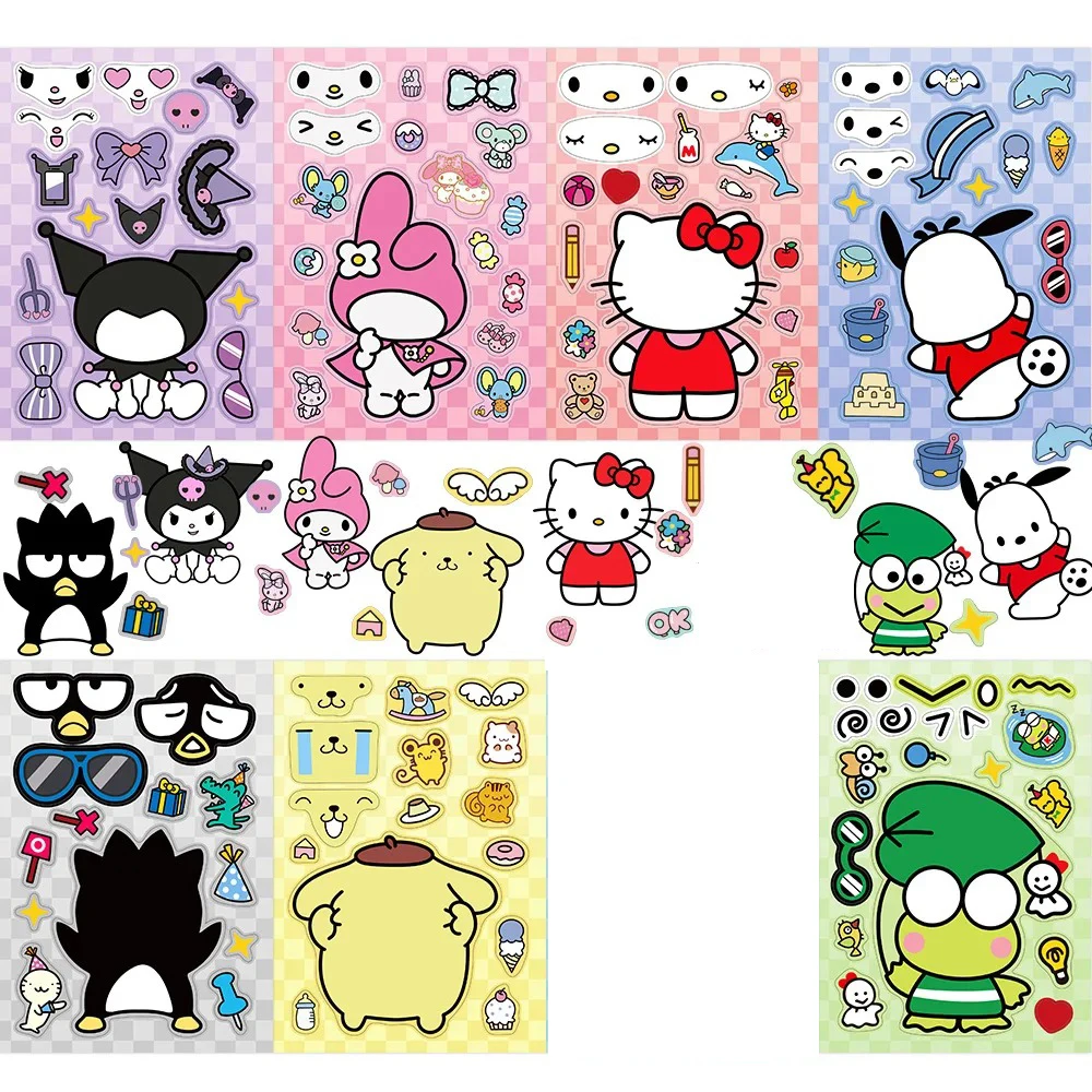 8/16 ورقة الأطفال جعل الوجه لغز ملصقات سانريو مرحبا كيتي كورومي ميلودي الاطفال لتقوم بها بنفسك تجميع بانوراما لعبة الاطفال اللعب الطرف #3