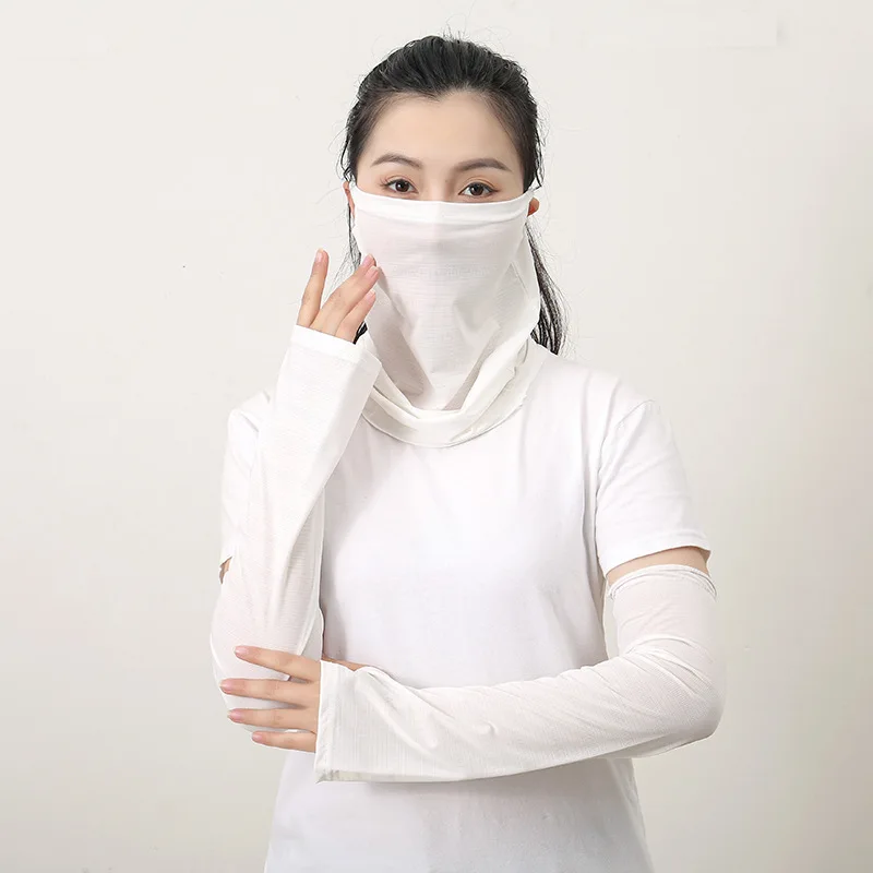 2pcs Ice Fabric Arm Sleeves Neck Face Scarf Sun UV Protection Running Cycling Sunscree  Women Cool Summer Outdoor Cover Unisex