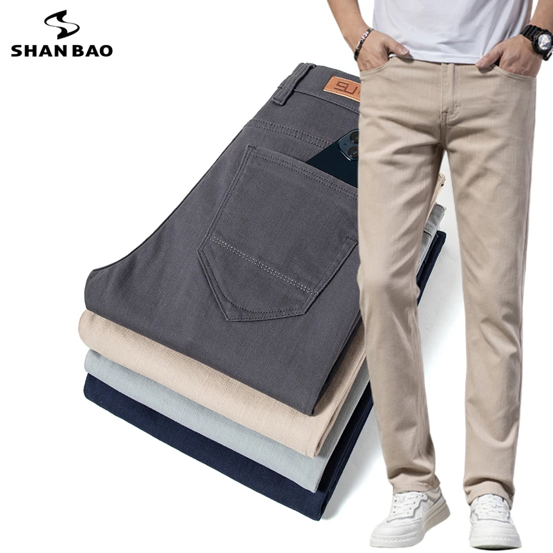 

Autumn Brand New Cotton Stretch Men's Fitted Straight Pants Carbon Cotton Slub Classic Simple College Students Youth Slim Jeans