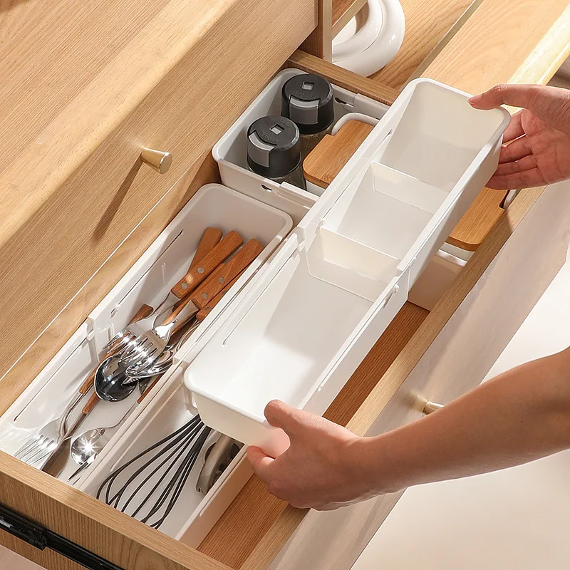 Expandable Storage Drawer Organizers, Versatile Storage Organizer Bins,Sliding Tray, Kitchen Drawer Organizers and Storage