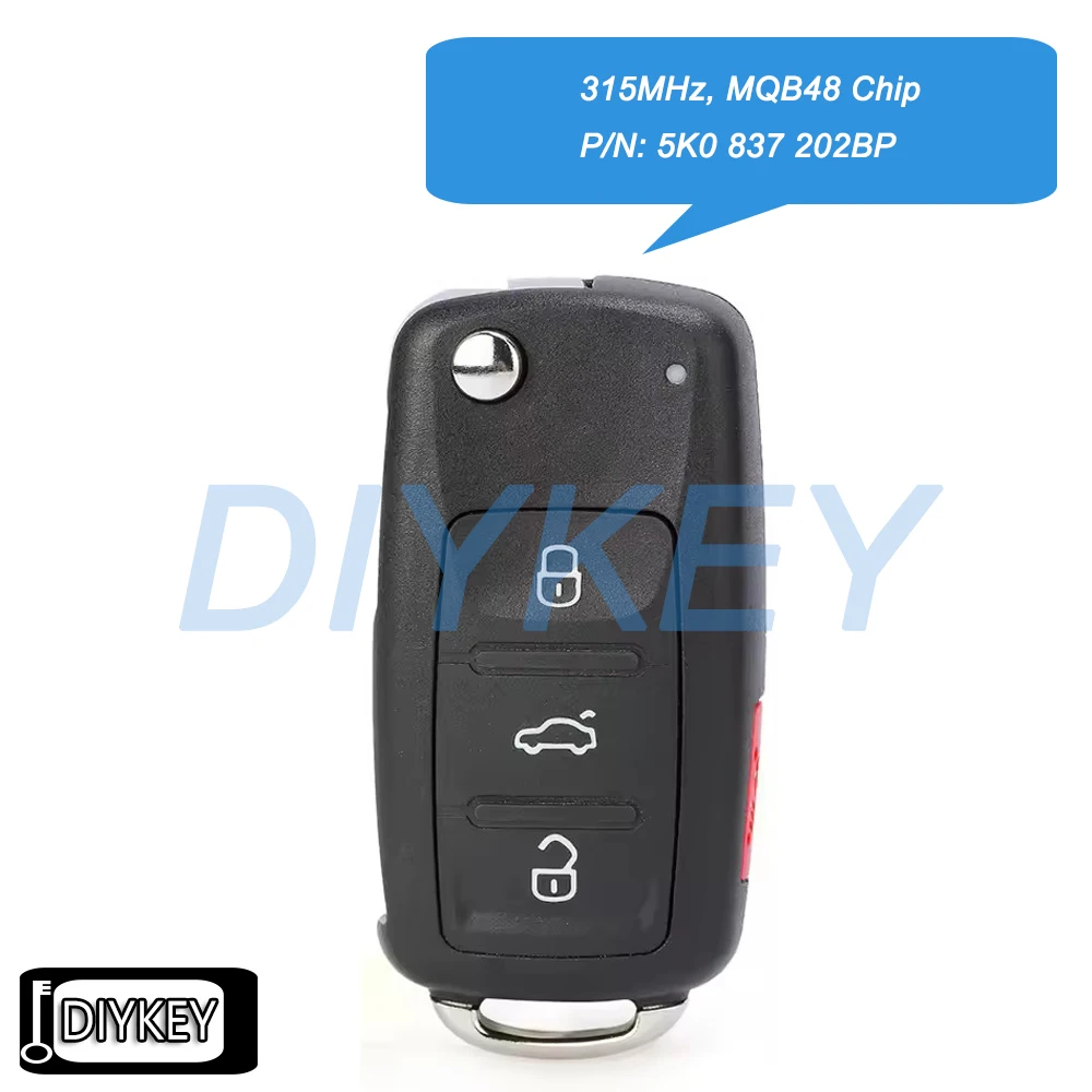 

3 + 1 4 кнопки, дистанционный брелок без ключа Go Flip, чип MQB48 315 МГц для Volkswagen Jetta Passat 2017 2018 2019 NBGFS93N 5K0 837 202BP