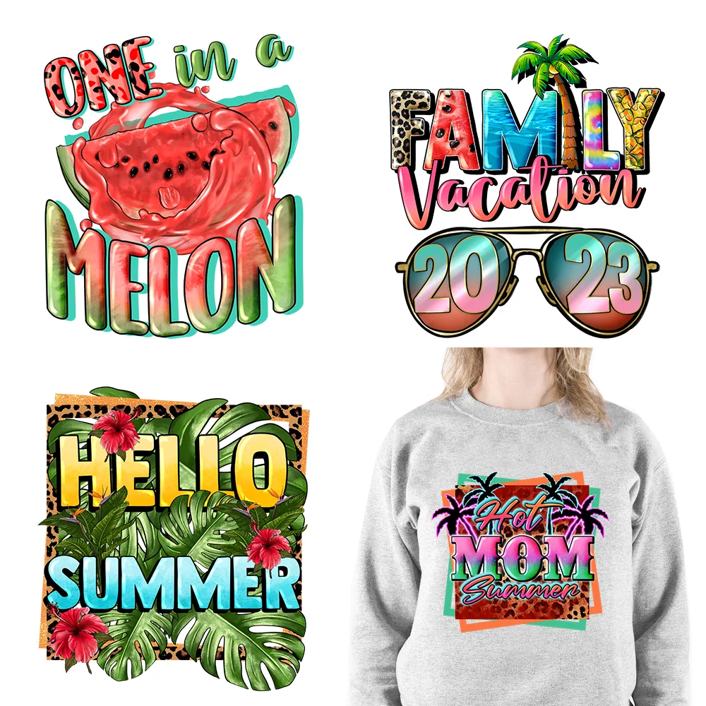 

Hello Sweet Summer Time Patches Iron On Fruits Sticker DTF Heat Transfer Printing Ready To Press For Clothing