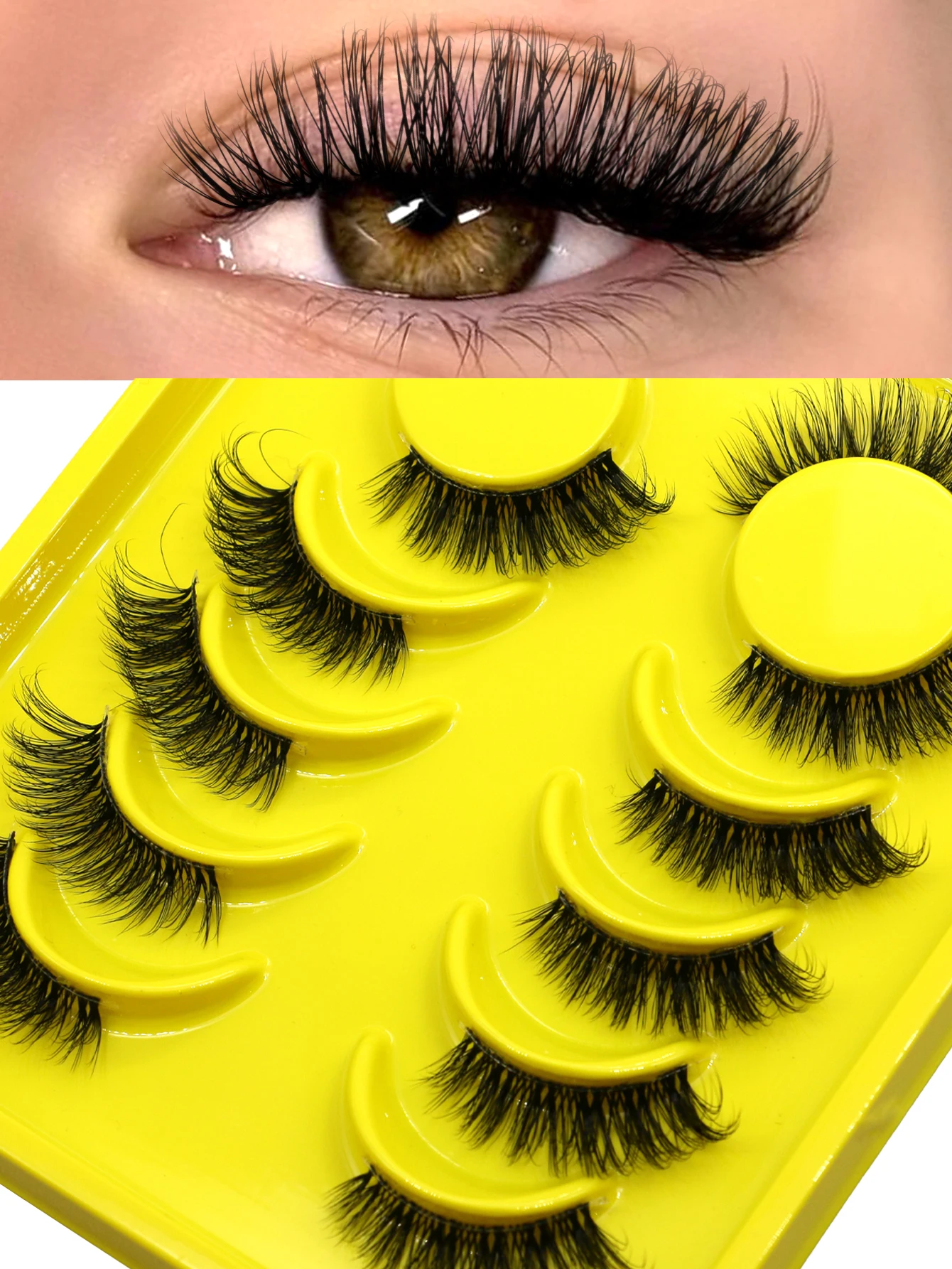 GROINNEYA Half Eey Lashes 6 Pairs Faux Mink Lashes Cat Eye Fluffy Wispy Transparent Stems Reusable False Eyelashes Makeup Tools