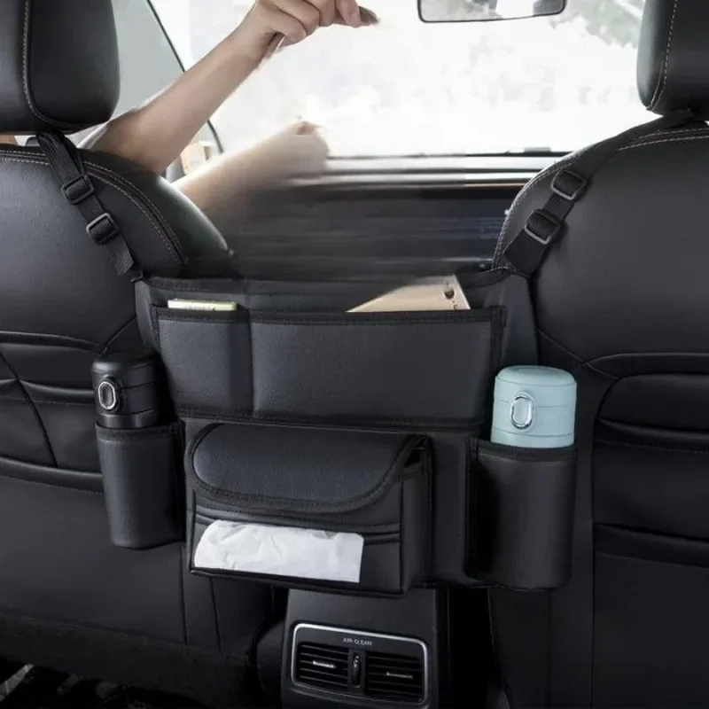 Car Storage Pocket Car Seat Middle Hanger Storage Bag Multifunction Car Hanging Organizer with Water Cup Pockets Tissue Storage