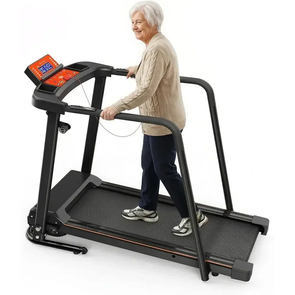 Extended Safety Handrails Treadmill for Home Recovery, Senior Fitness, Heart Rate Monitor, LED Display, Supports Up to 310 lbs