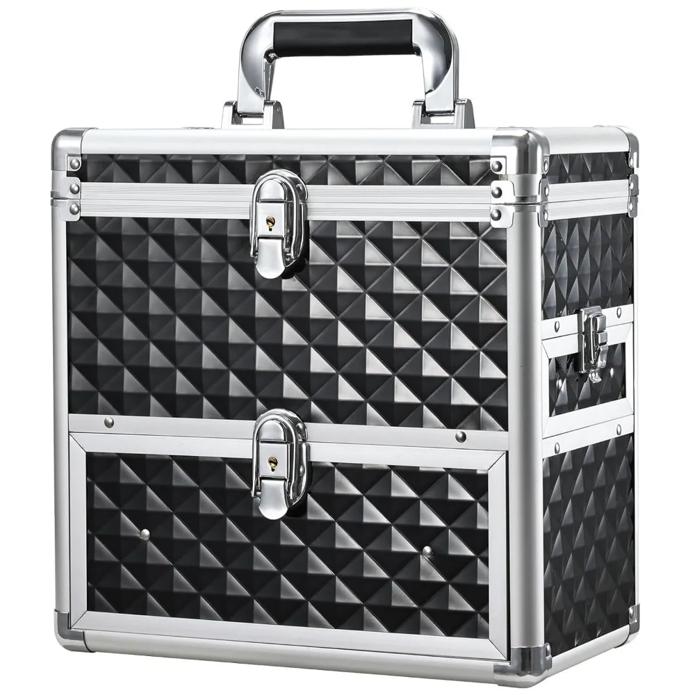 Lockable Nail Polish Organizer Case with Mirror, Drawers & 28 Slots - Portable Makeup Storage Box