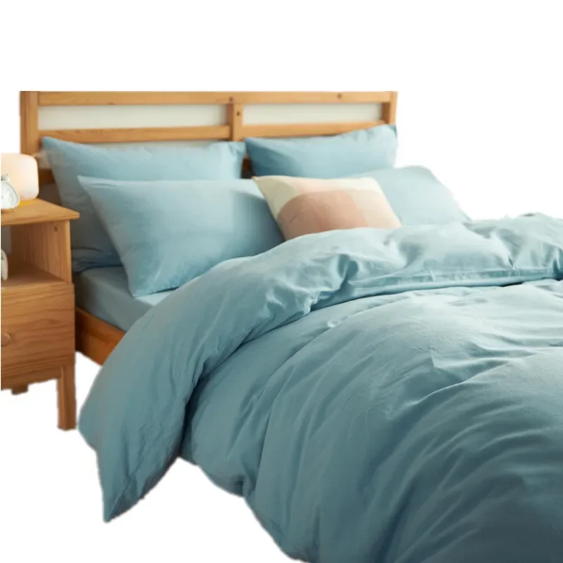 

New Product Solid Color 4 Pcs Bedding Set Microfiber Bedclothes Navy Blue Gray Bed Cotton Cover Set Bed Sheet