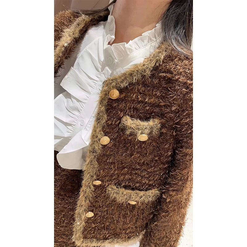 Real-shot Sophisticated Set for Women, Autumn/winter 2023 New Tweed-style Furry Jacket with High-waist Fur-trimmed Short Skirt