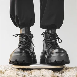 Hight Quality Classic British Street Style Leather Boots For Men Trend Black Hombre Daily Casual Dress Height Increasing Shoes