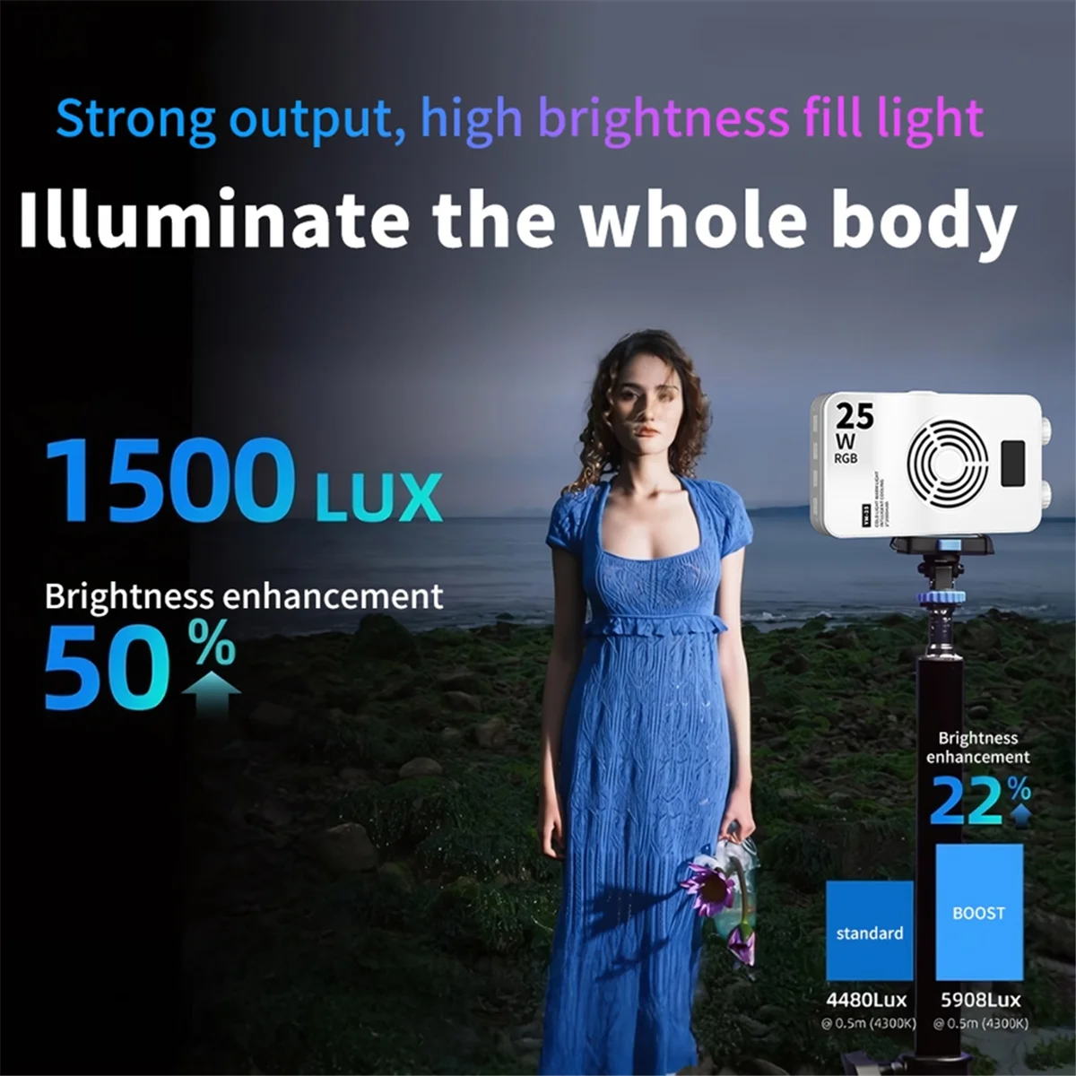 ABPS 25W RGB Full-Color Fill Light Photography Phone Video Filming Live Streaming Video Light Portable Video Lighting