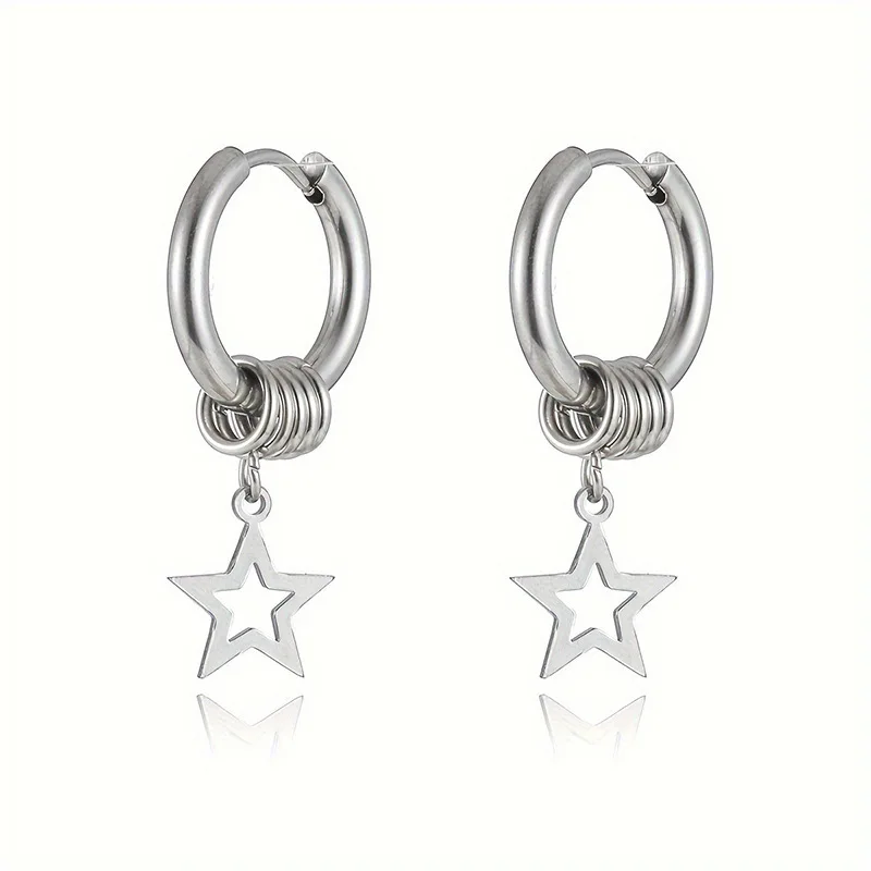 

1 pair Stainless Steel Men Cross Stars Punk Dangle Earrings Gothic Woman Ear Hoop Earrings Pendant Piercing Jewelry