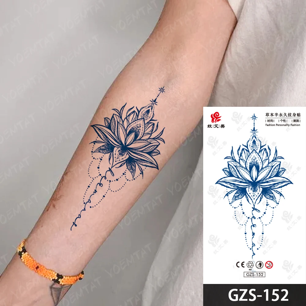 Flower Juice Ink Lasting Waterproof Temporary Tattoo Sticker Totem Fake Tatto Body Art Semi Permanent Tatto Women Men Arm Hand