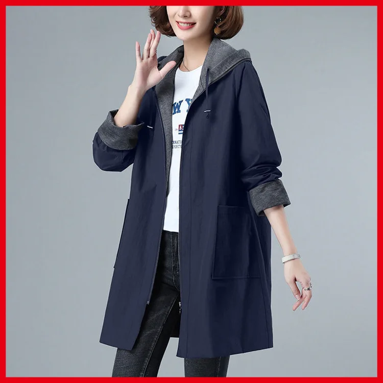 Chaqueta de talla grande para mujer, abrigo de manga larga, corte recto, fibra de poliéster, cortavientos, nuevo estilo, long...