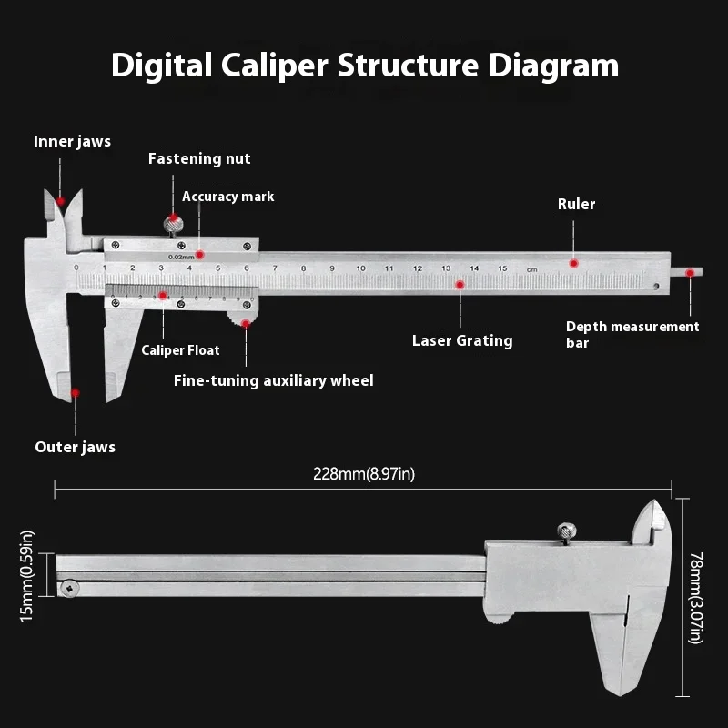 Vernier Caliper Carbon Steel Precise Measurement Vernier Caliper Four Purpose Metal Carbon Steel Measuring Tool 0-150mm