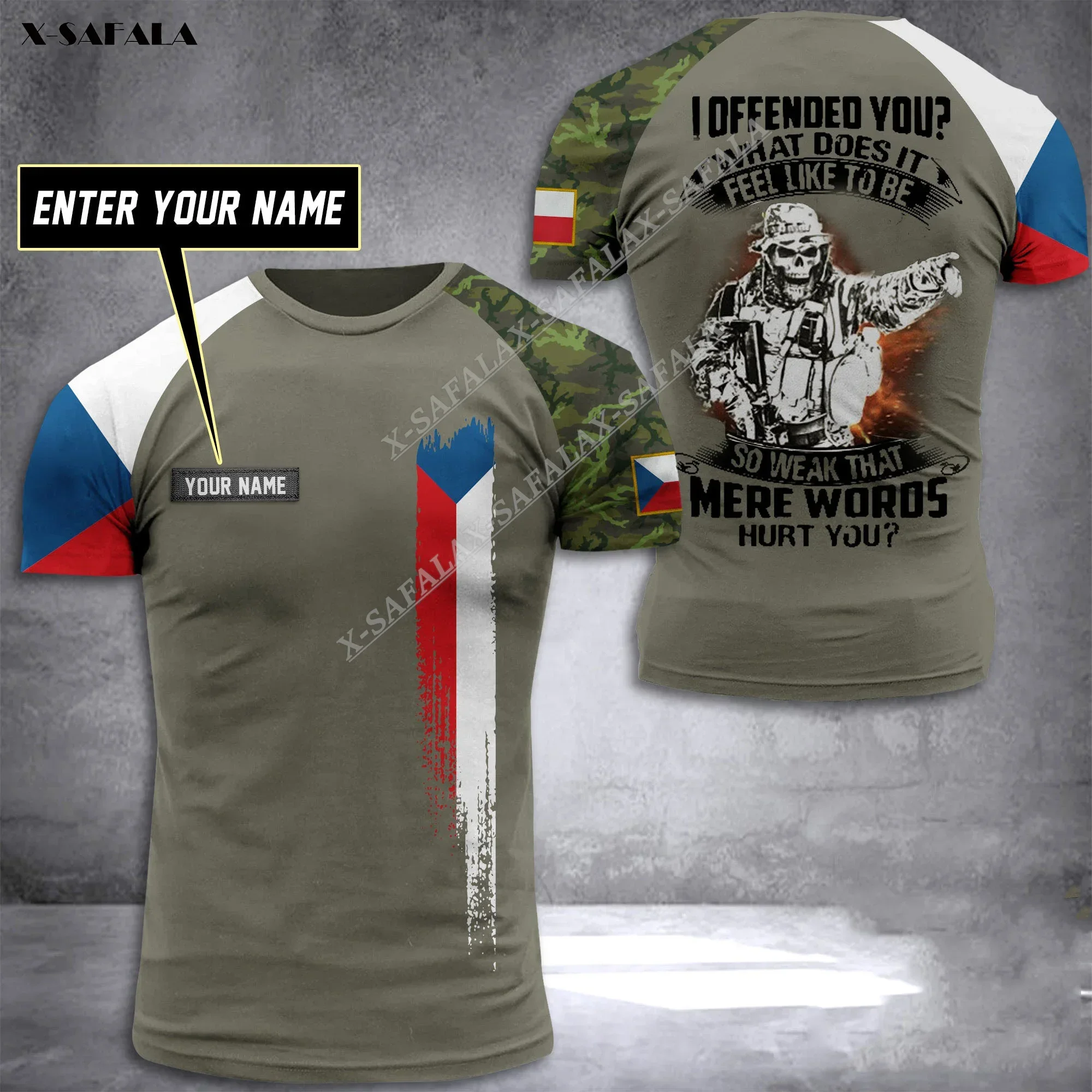 Czech Army Veteran Country Flag Custom Name 3D Print Breathable T-shirt Summer Round Neck Men Female Casual Top