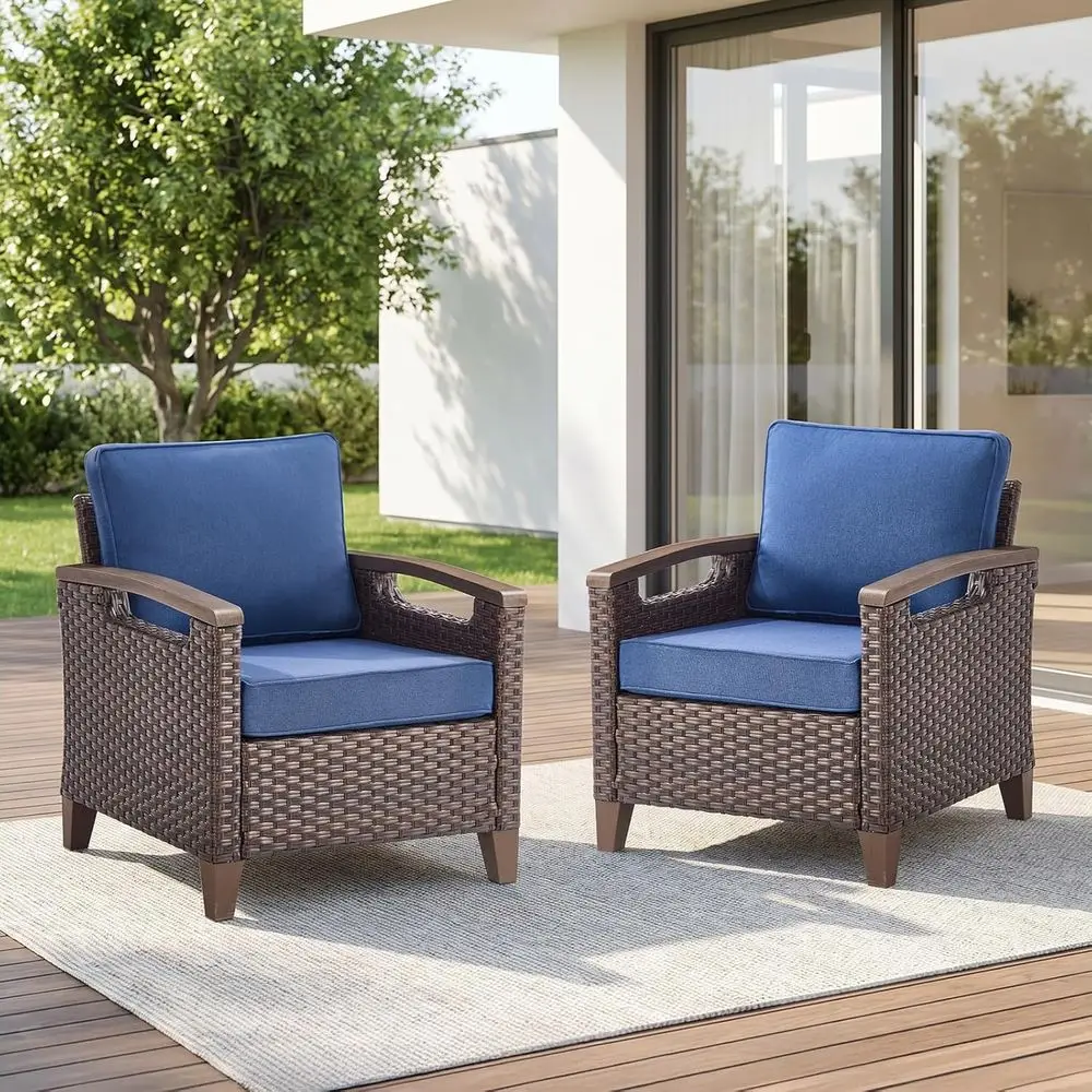 

Outdoor Patio Wicker Chairs Set o 2, All Weather Rattan Outdoor Patio urniture Set, Metal Armrest, Deep Seating, Ideal or Deck P
